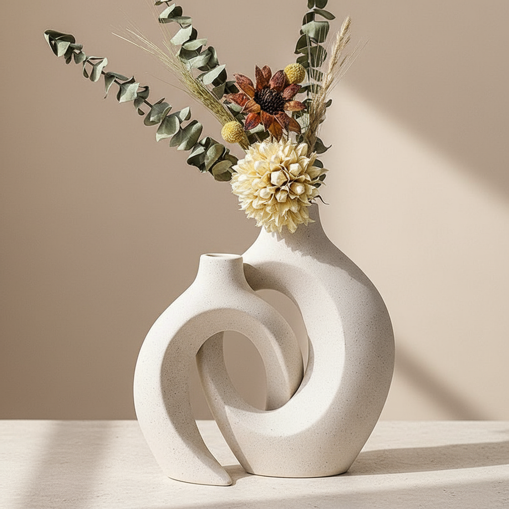 Ceramic vases with minimal floral arrangement
