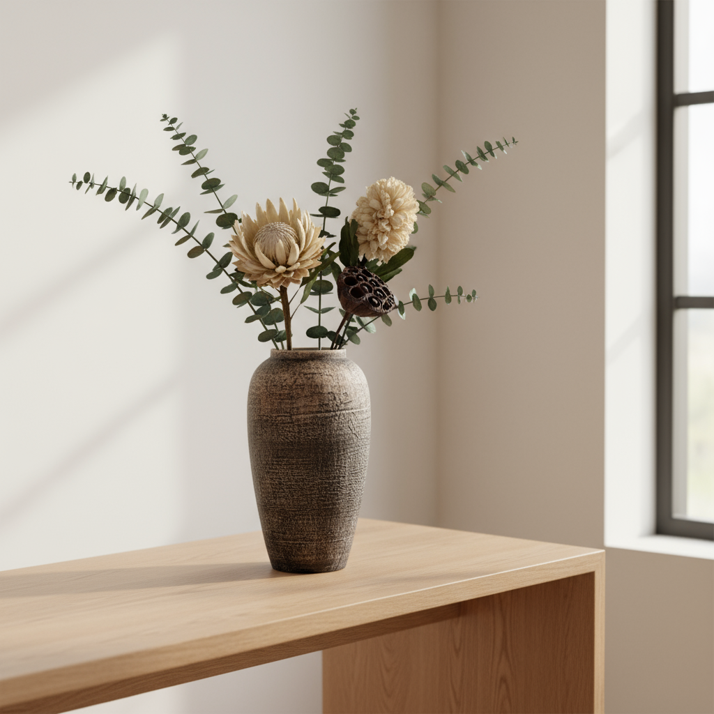 Medium Weathered Earth Ceramic Vase on Table