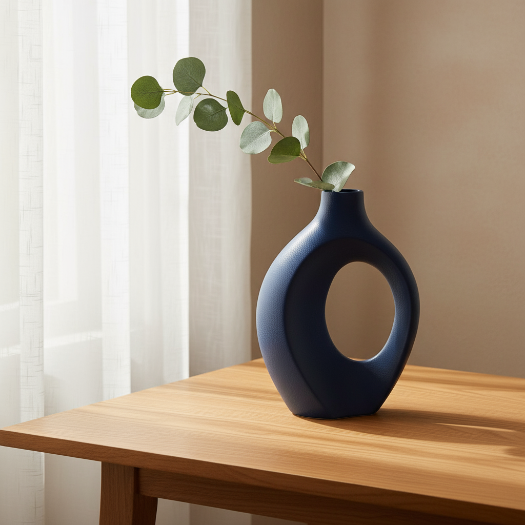 Navy blue ceramic vase lifestyle photography