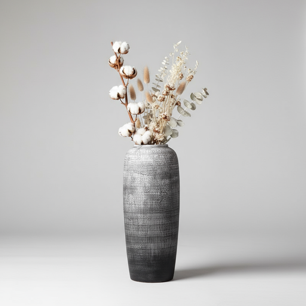 Textured ombre floor vase with dried botanicals