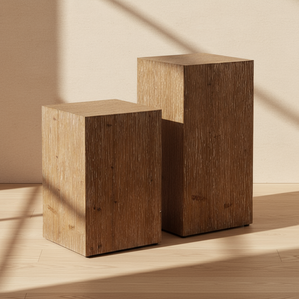 Textured wood side tables set - 45cm and 60cm